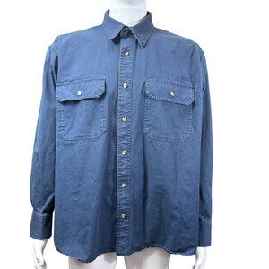 Cabelas Mens Long-Sleeve Button-Up Shirt Denim Blue Size L 100% Cotton Two Pocke